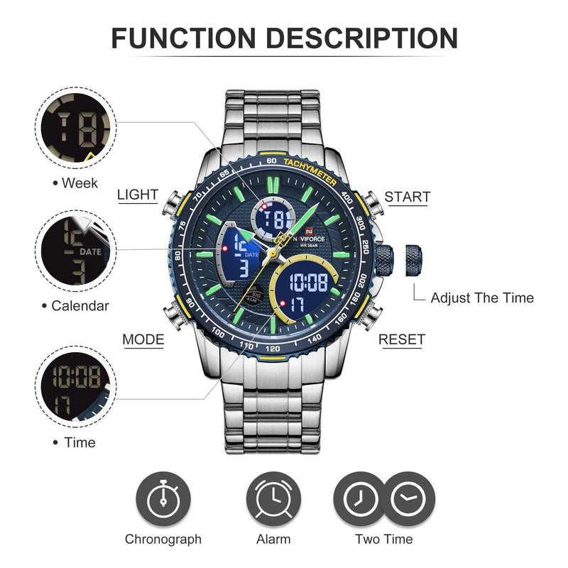 Naviforce men assist topo marca de luxo grande dial relógios do esporte dos homem