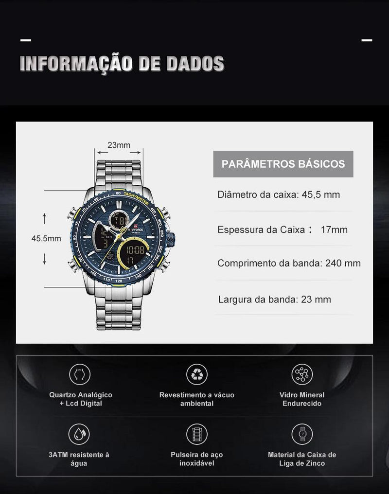 Naviforce men assist topo marca de luxo grande dial relógios do esporte dos homem