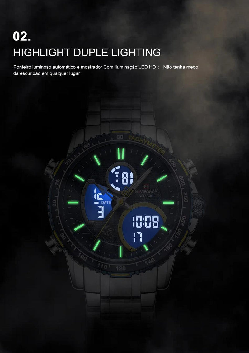 Naviforce men assist topo marca de luxo grande dial relógios do esporte dos homem