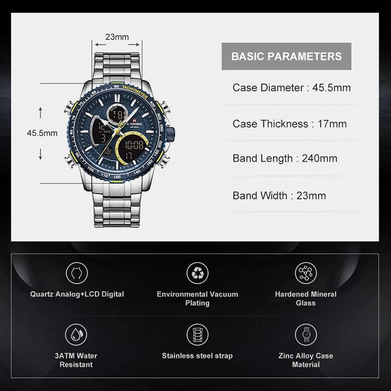 Naviforce men assist topo marca de luxo grande dial relógios do esporte dos homem