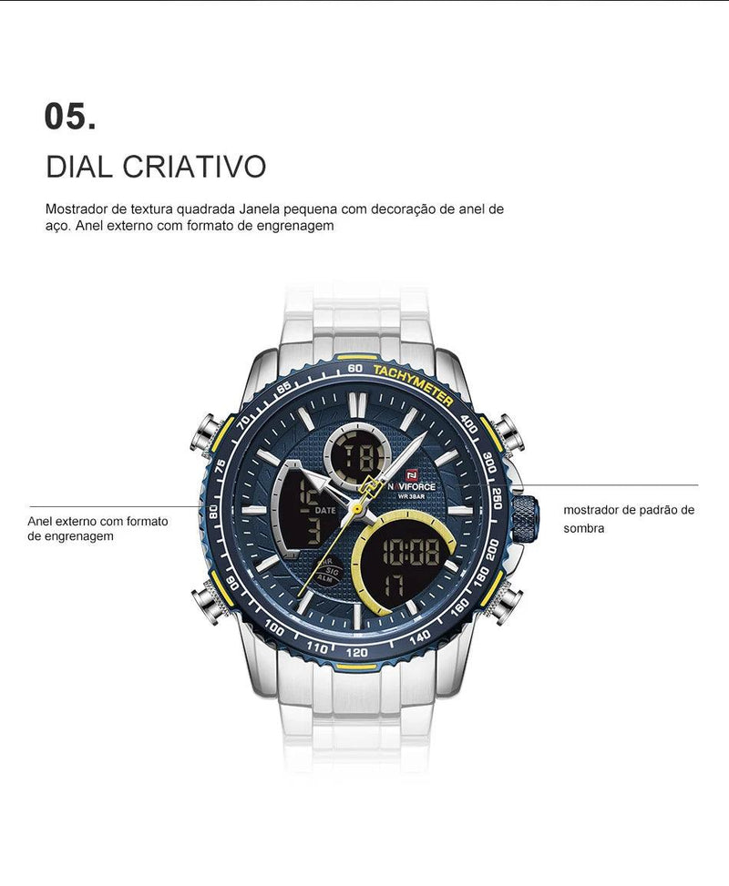 Naviforce men assist topo marca de luxo grande dial relógios do esporte dos homem