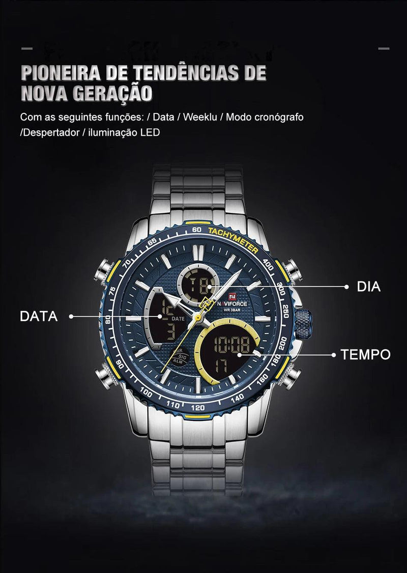 Naviforce men assist topo marca de luxo grande dial relógios do esporte dos homem