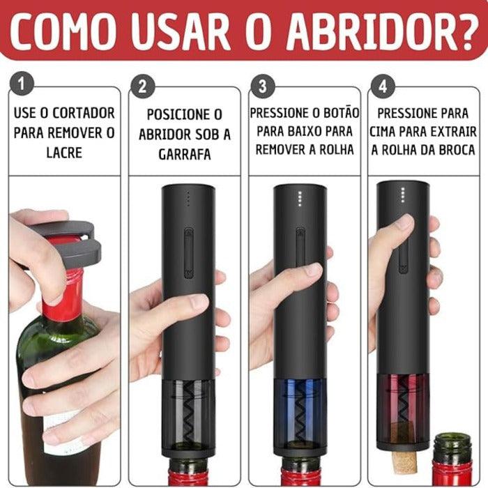 ABRIDOR DE VINHO AUTOMÁTICO SACA ROLHAS ELÉTRICO A PILHAS ELEGANTE E FUNCIONAL