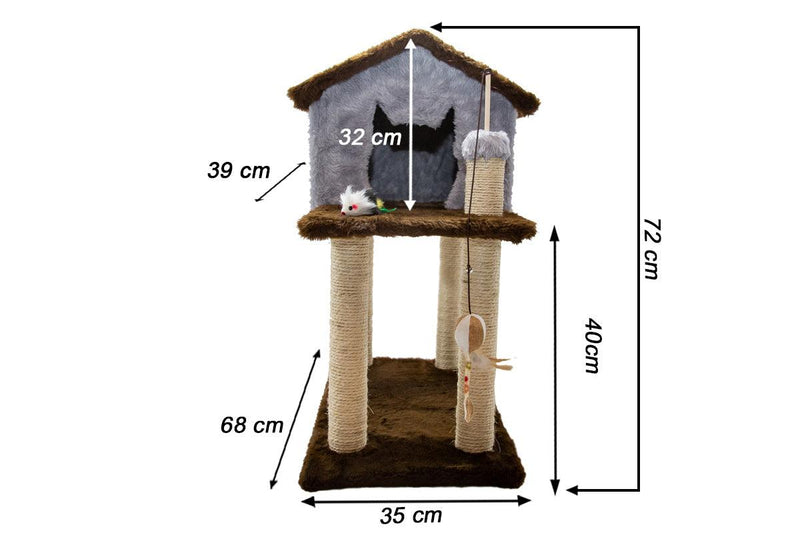 Casinha de Gato com Arranhador Sustentável Luppet Cinza e Marrom (LP9035-03)