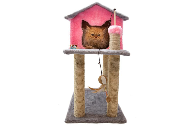 Casinha de Gato com Arranhador Sustentável Luppet Rosa e Cinza (LP9035-04)