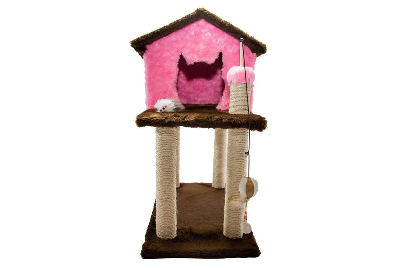 Casinha de Gato com Arranhador Sustentável Luppet Rosa e Marrom (LP9035-01)