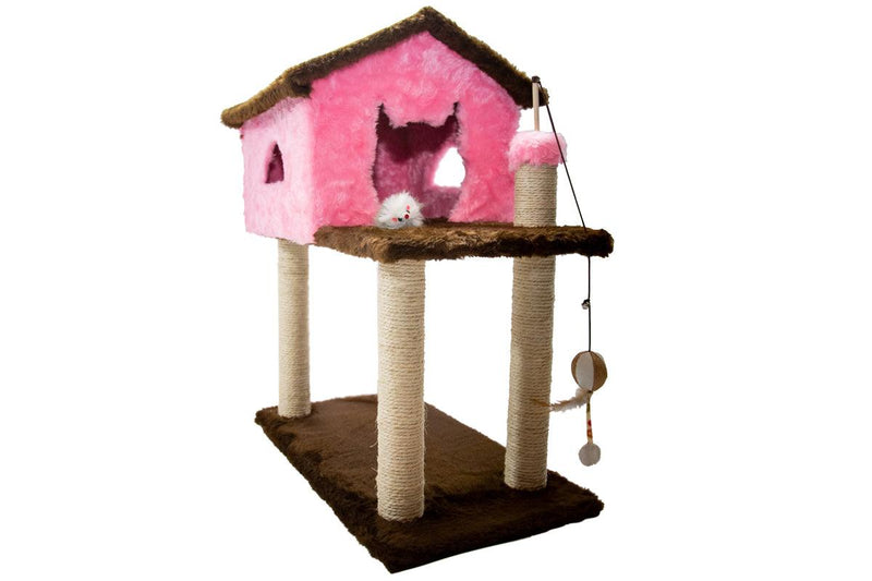 Casinha de Gato com Arranhador Sustentável Luppet Rosa e Marrom (LP9035-01)